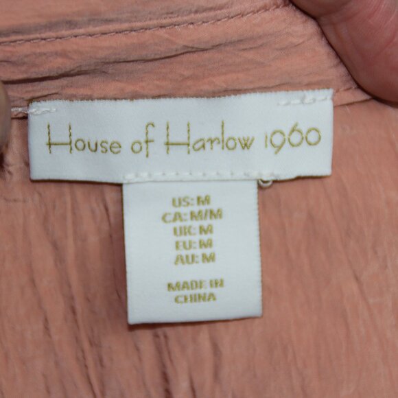 House Of Harlow 1960 Long Sleeve Button Down Shirt In Pale Peach Size M - Picture 11 of 12